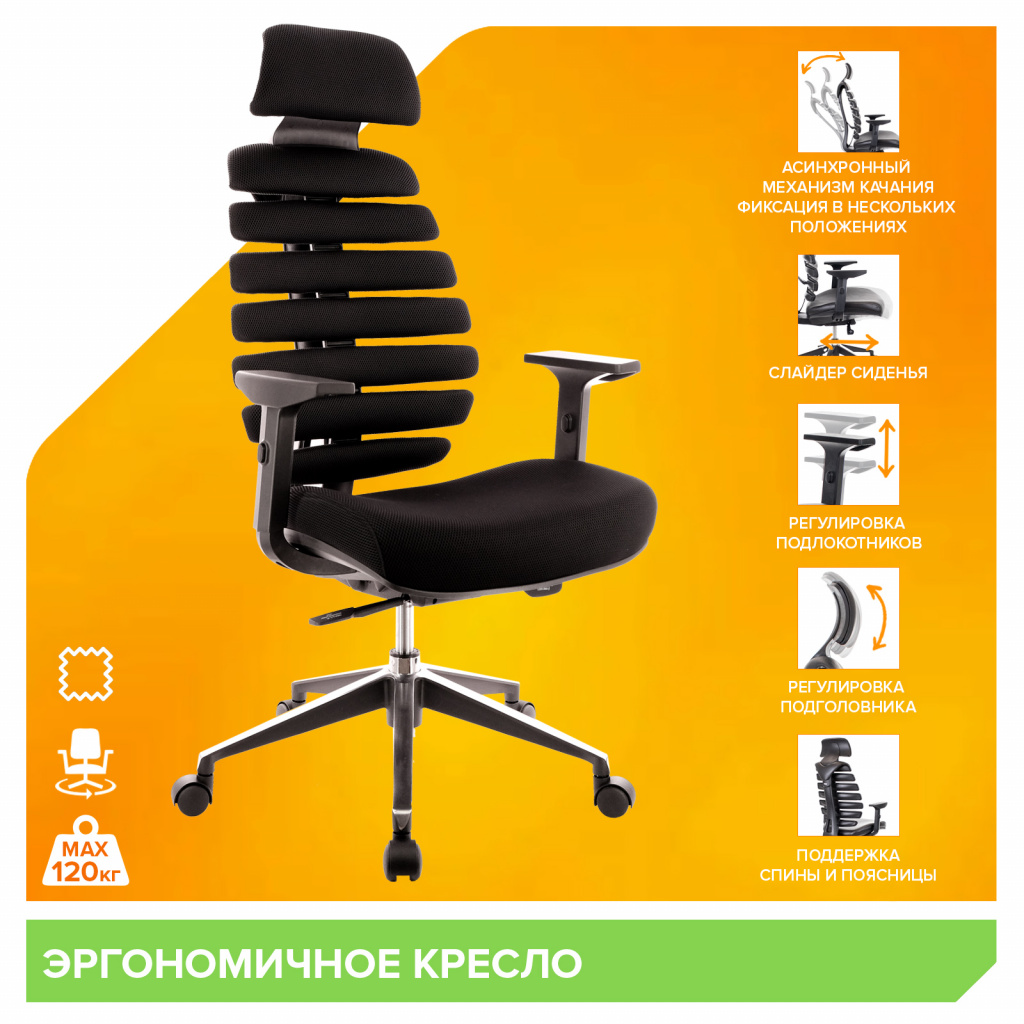 Кресло Everprof Ergo Black Ткань Черный