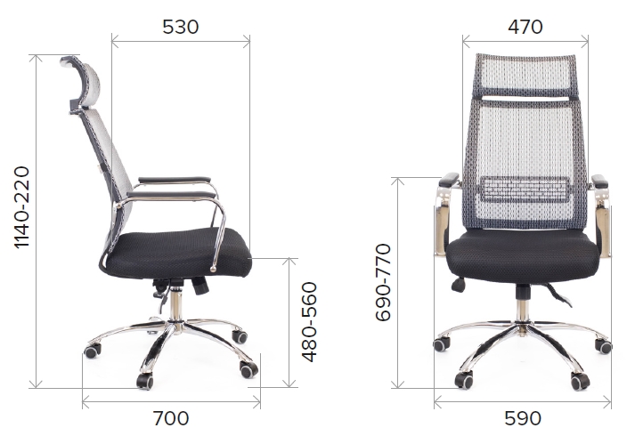 Размеры кресла руководителя Dart TM из сетки