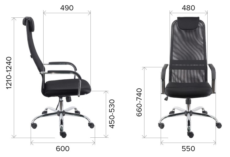 Размеры кресла руководителя EP-708 TM из сетки