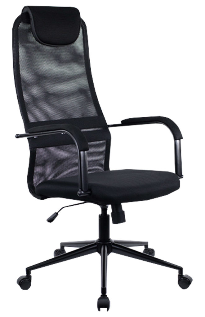 Офисное кресло черное с высокой спинкой на колесиках