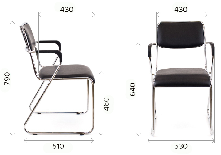 Размеры кресла для посетителей Fix Plus Chrome экокожа