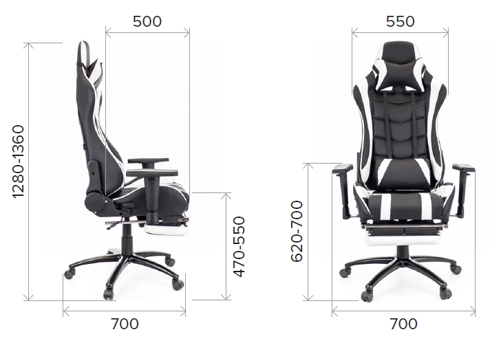 Размеры геймерского кресла Lotus S1 из экокожи