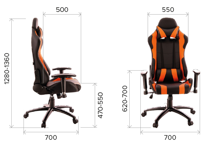 Размеры геймерского кресла Lotus S2 из экокожи