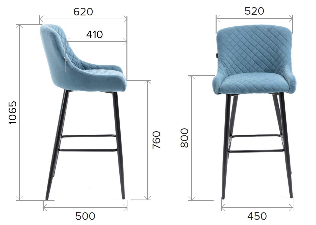 Размеры барного стула Nico из ткани