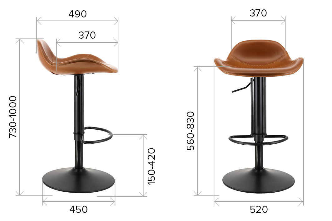 Размеры барного стула Glory из экокожи