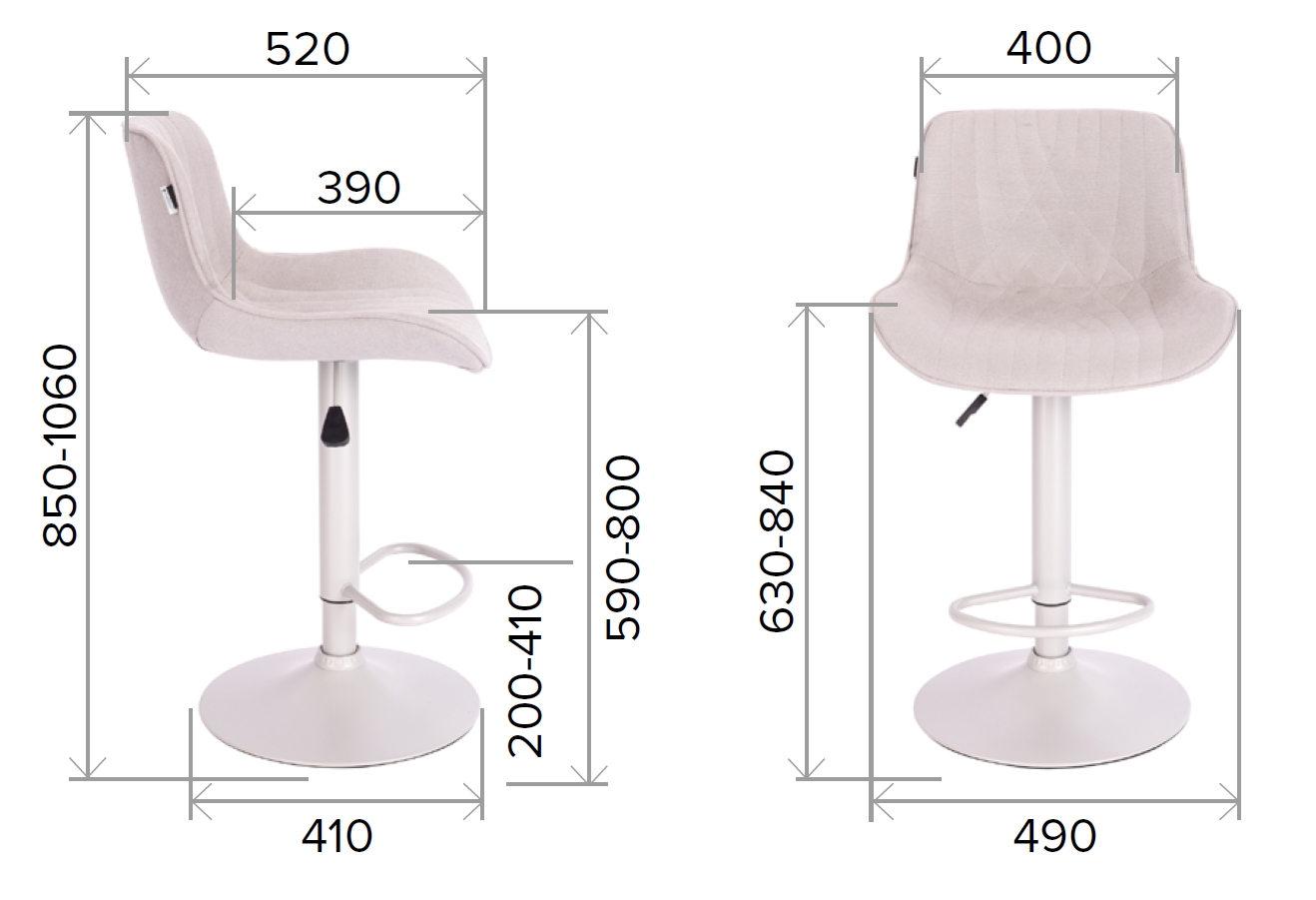 Размеры барного стула Grace из ткани